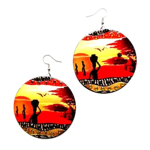 Red Dessert Earrings,Afro Earrings, Blinged Earrings,African Woman,Black Girl Earrings, Wooden Earrings,Afrocentric Earrings, Black Woman.