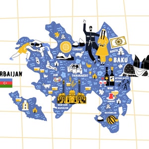 Azerbeidzjan kaart platte hand getekende vector illustratie vlag.