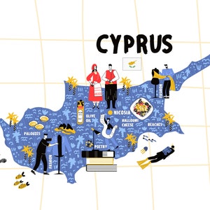Cyprus map flat hand drawn vector illustration flag.