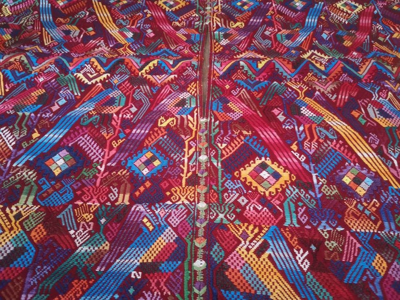 Handmade Vintage Guatemala Hand embroidery Huipil Chichi Top Blouse Poncho Stunning piece of Art