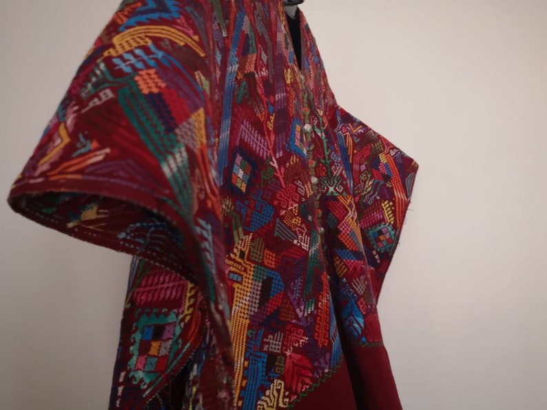 Handmade Vintage Guatemala Hand embroidery Huipil Chichi Top Blouse Poncho Stunning piece of Art