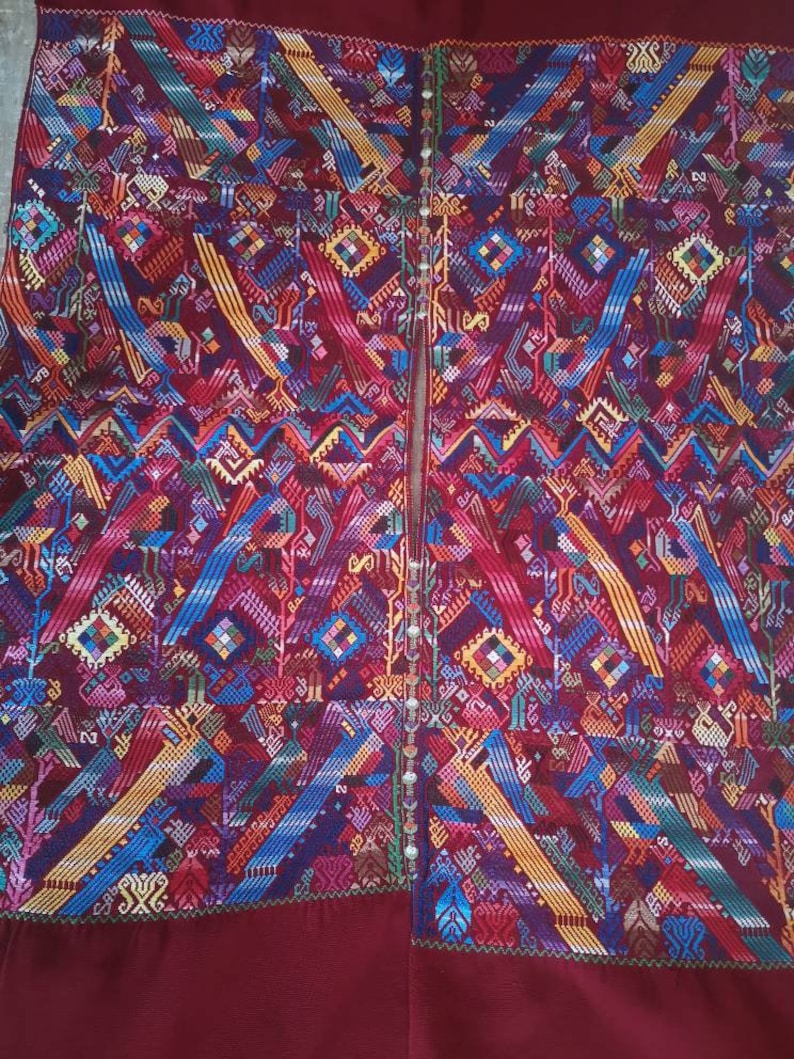 Handmade Vintage Guatemala Hand embroidery Huipil Chichi Top Blouse Poncho Stunning piece of Art