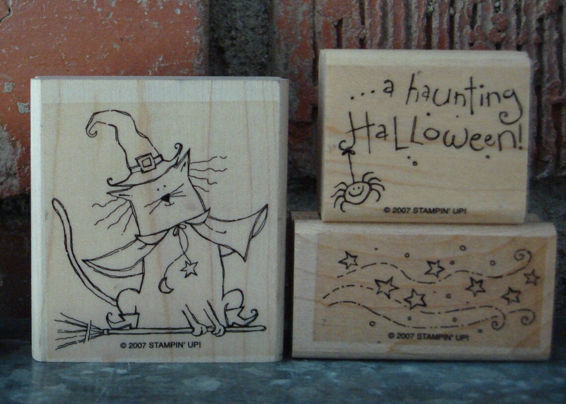 Halloween Stamps Set of 6 Wood Mounted Rubber Stamps Etsy