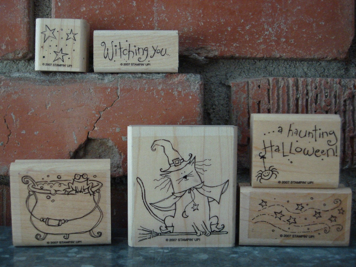 Halloween Stamps Set of 6 Wood Mounted Rubber Stamps Etsy