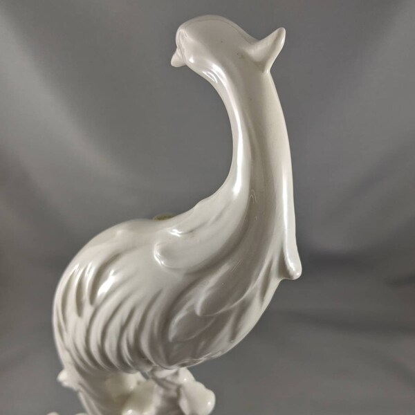 Mid-Century Look Vintage Ceramic Bird, Art Pottery White Peacock with Glaze Figurine