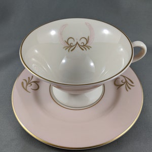 Fine Arts - Fine Arts Royal Splendor Bone China Pink Footed Cup and Saucer 8 Set - 24 Carat Gold Plated Rim, Feathers & Crown Center