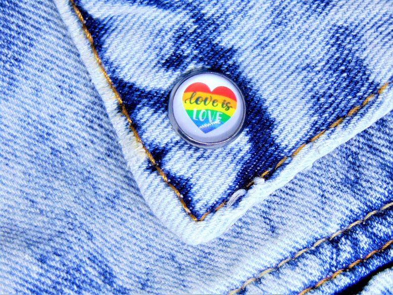 Love is Love Lapel Pin Badge Mini Rainbow heart Push back Etsy