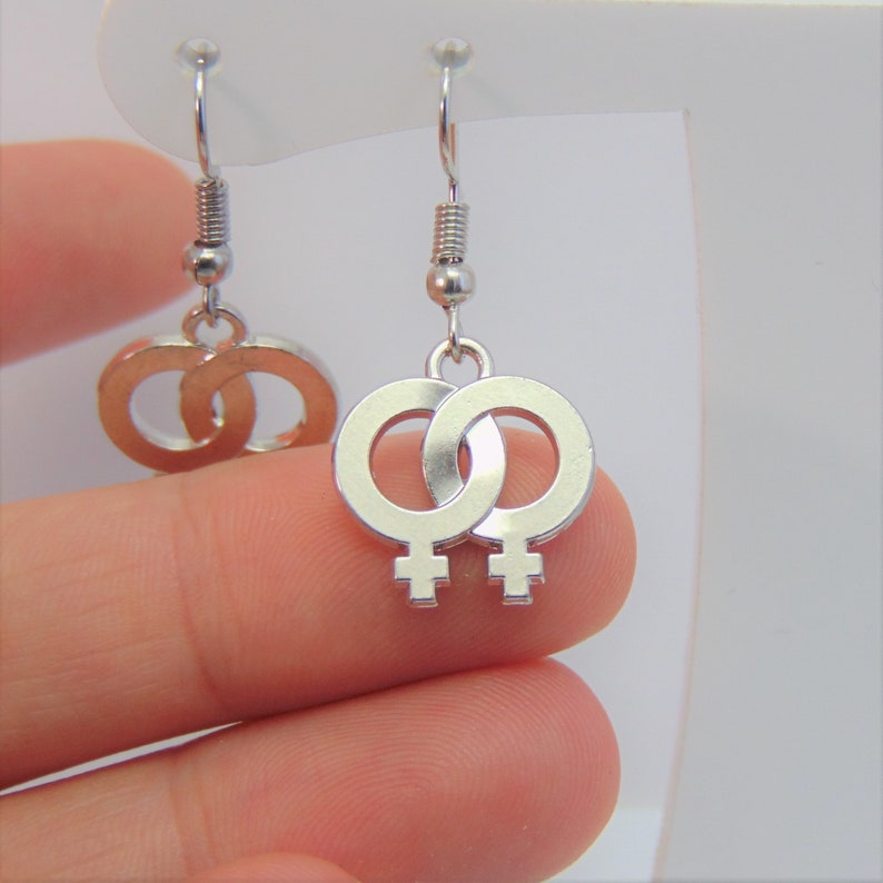 Female Symbol Silver Earrings Interlocked Venus Gender Etsy