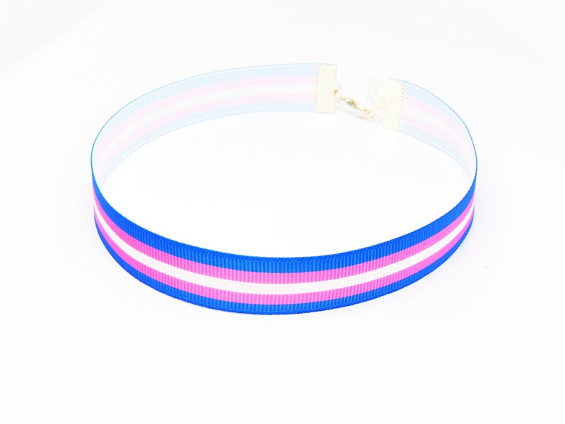 Trans Pride Choker Collar Pink white and blue striped | Etsy