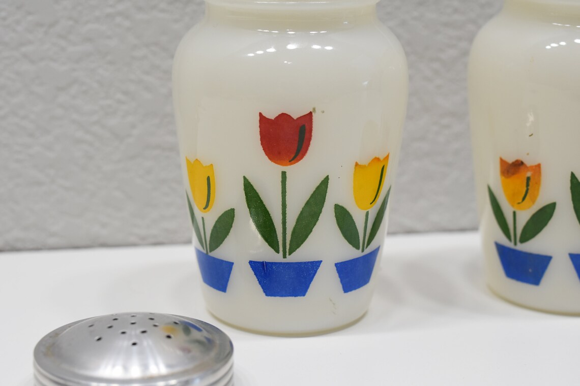 Vintage Fire King Tulip Salt and Pepper Shakers on Ivory Etsy