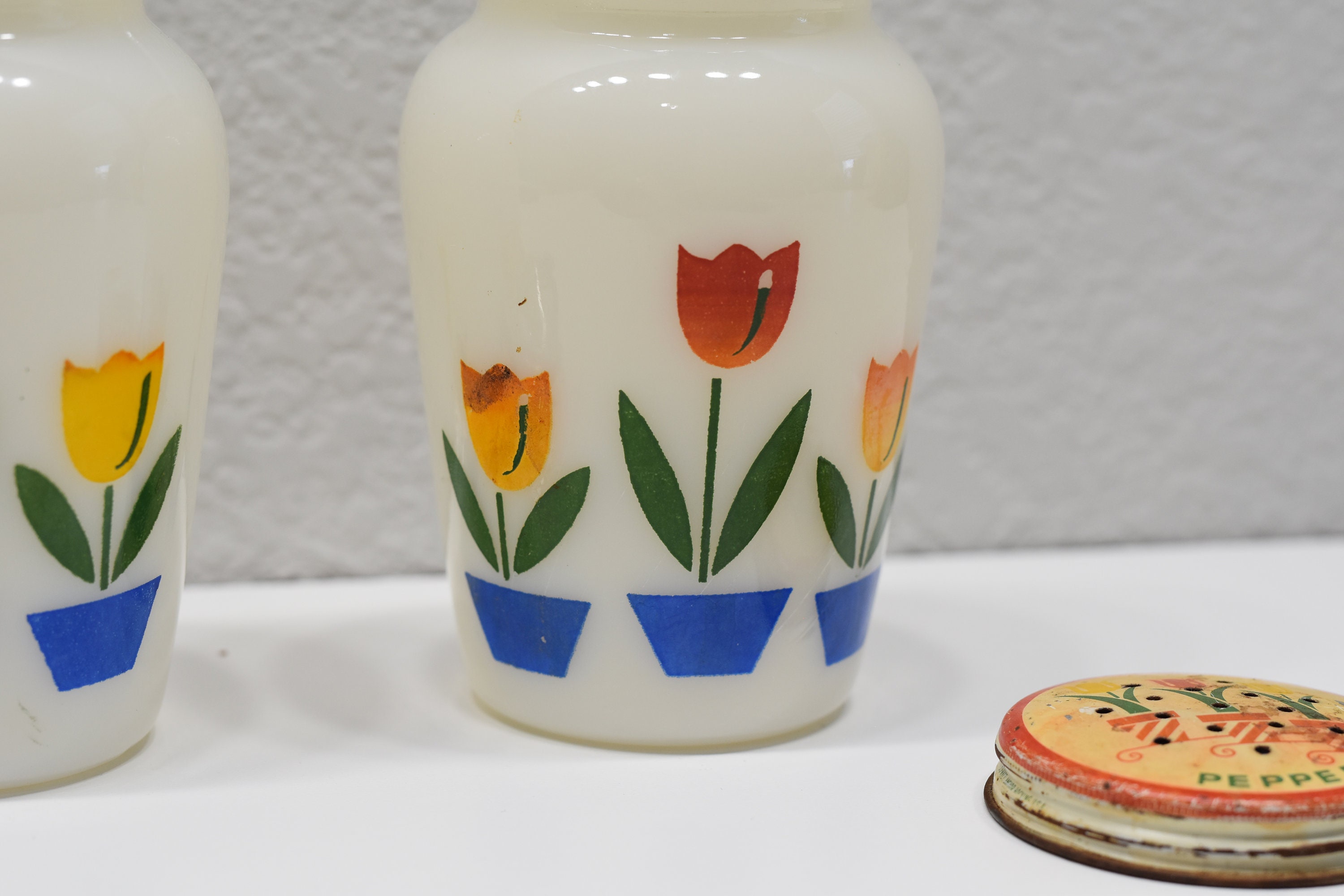 Vintage Fire King Tulip Salt and Pepper Shakers on Ivory Etsy