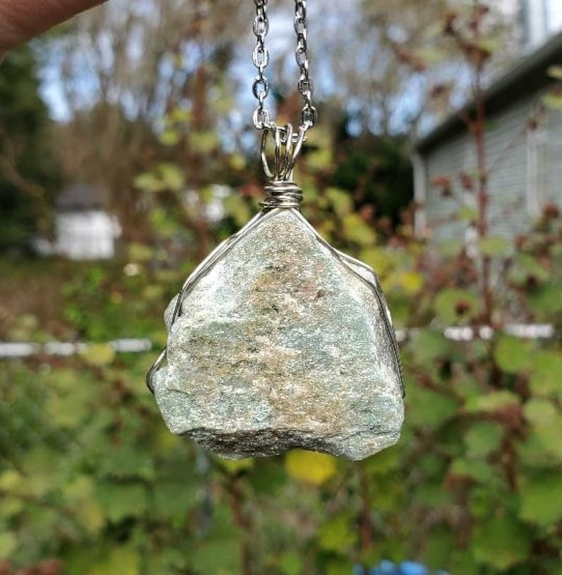 Green Aventurine Wire Wrapped Necklace Natural Rough Raw Green Aventurine Stone Pendant Wirewrapped Crystal Jewelry Wire Wrap