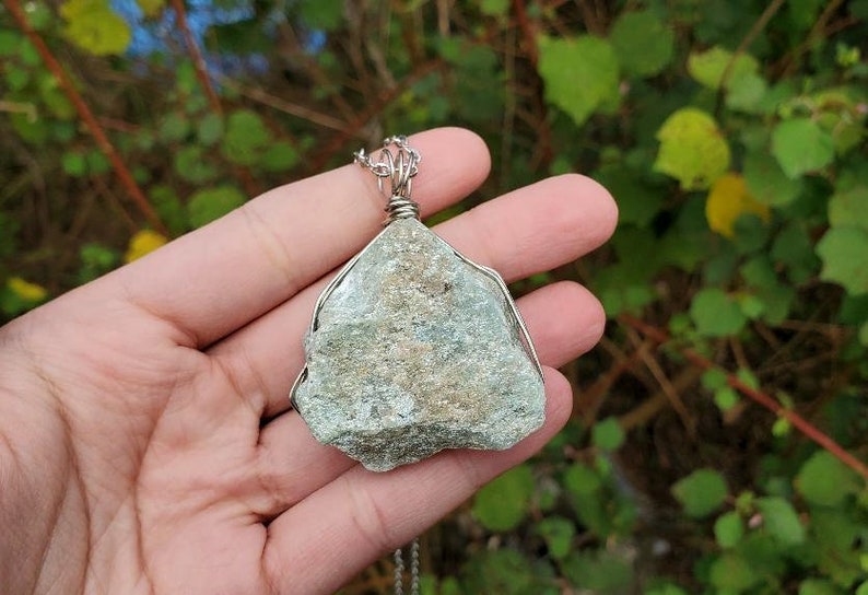 Green Aventurine Wire Wrapped Necklace Natural Rough Raw Green Aventurine Stone Pendant Wirewrapped Crystal Jewelry Wire Wrap