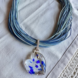Waxed Cotton Necklace with Murano Glass Heart