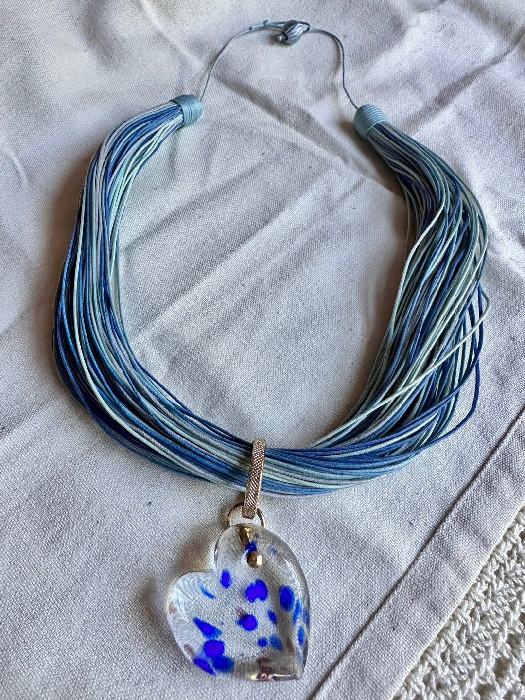 Waxed Cotton Necklace With Murano Glass Heart Etsy