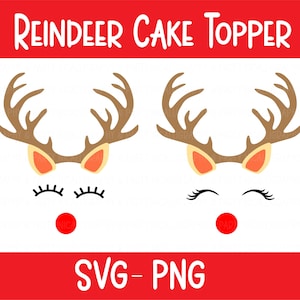 Reindeer SVG, Reindeer face svg, Christmas Reindeer svg, cute reindeer svg, Reindeer PNG, Reindeer Cake topper, Rudolph the red nosed