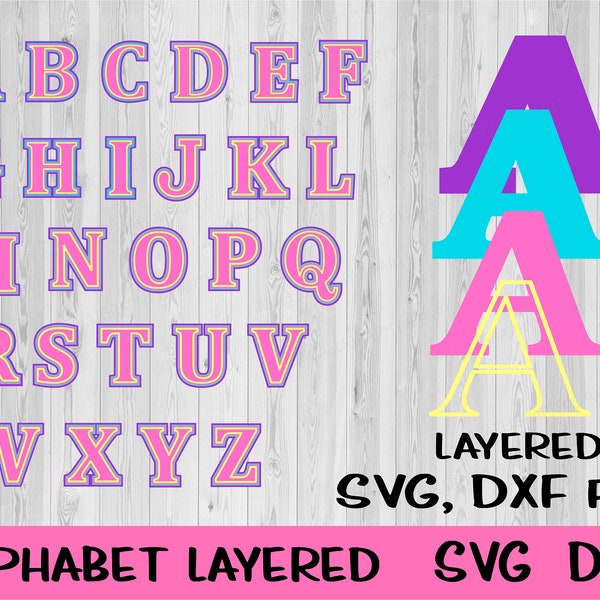 Letters SVG, Letters Layers SVG, Alphabet SVG, Letters dxf, Letters Cake Topper, Layers Cake topper, Letter Cut File, Alphabet Vector