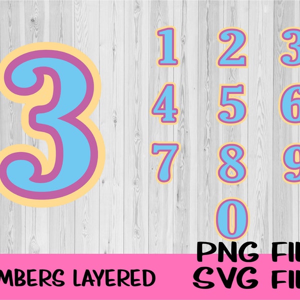 Number Layers SVG, Number SVG, Layered Numbers, Numbers Vector, Cake Topper SVG, Number Cut Files, Numbers Png, Png Cut file, Vector, Png