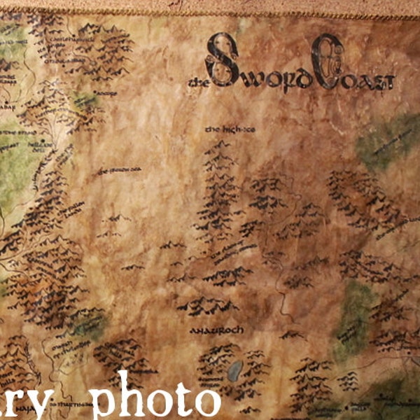 Sword Coast map, Dungeons and Dragons, (Please, read description). Fully handmade. Realistic Faerun Baldur's Gate Neverwinter