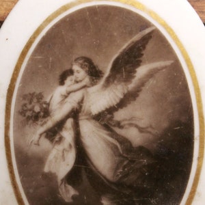 Antique Oval Porcelain Enamel Picture Porcelain Angel Victorian Post Mortem Porcelain Gravestone Headstone Picture