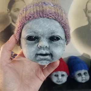 Doll Head Ornament &quot;Liam&quot; Creepy Doll Black Eyes Vintage Doll Head Holiday Ornament Christmas Haloween Decor Horror Scary
