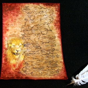 Grand, dessiné à la main, Lannister House, carte réaliste de Westeros. Game of Thrones. Lion. Fait main.