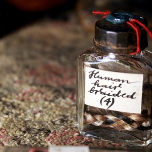 HUMAN HAIR (real) in Antique Bottle  Alchemy Ingredient Witchcraft Ingredient Magic Potion Vintage Apothecary Handmade Label Dark Academia