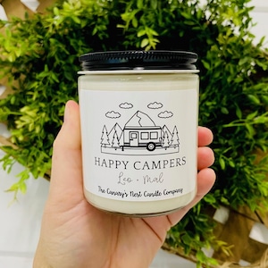 Personalized Happy Campers Candle, Choose Scent and Size, Camping Decor Gift