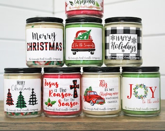 Personalized Christmas Soy Candle Favors: Holiday Jar Candles