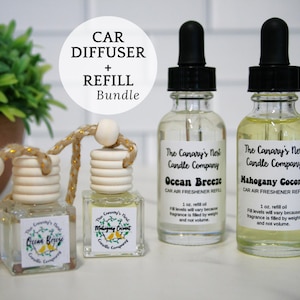 Car Diffuser & Refill Bundle: Hanging Air Freshener, Choose Scents