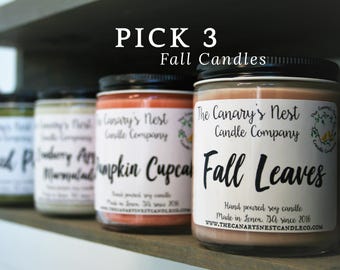 Fall Soy Candle Gift Set: Pick Any 3 Scents, Three 8 oz Candles