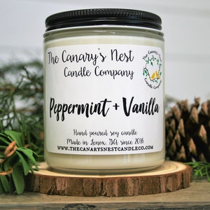 Peppermint Vanilla Scented Soy Candle, Modern Candles, Handmade Candles, Peppermint Candle, Holiday Soy Candles, Christmas Candles