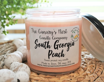 South Georgia Peach Soy Candle: Fruity Scent, Clean Burning, Choose Size, Phthalate Free