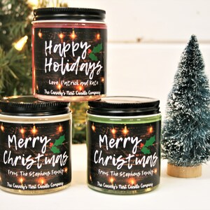 Christmas Candles, Personalized Candles, Happy Holidays Candle, Employee Christmas Gifts, Christmas Gifts for Customers, Teacher Gifts