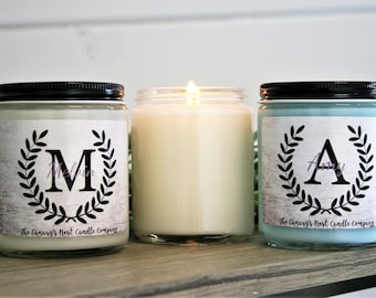 Monogram Candle, Soy Jar Candle, Valentines Day Gift for Newlyweds, Shower Hostess Gift, Personalized Candle, Teacher Gifts, Gift for Mom