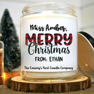 Personalized Teacher Christmas Gift, Soy Candle, Teacher Appreciation Gift, Teacher Keepsake, Customized Merry Christmas Teacher Gift