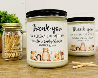 Woodland Animal Baby Shower Favors: Soy Wax Candle