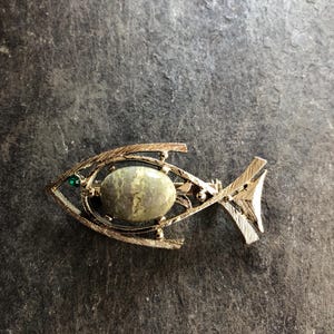 Connemara Marble Fish Brooch gold plated  - Gift boxed item - posted from Ireland