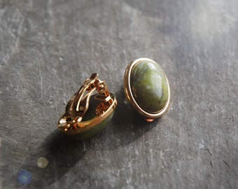 Connemara Marble CLIP ON  earrings with 13x18mm beautiful irish cabochon stone.  Gift boxed.  Irish Connemara marble - Posted from Ireland