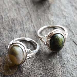 Irish Connemara Marble sterling silver ring with Rope edge design 10 x 14 mm stone. Sizes J -  O US 5 - 7.5