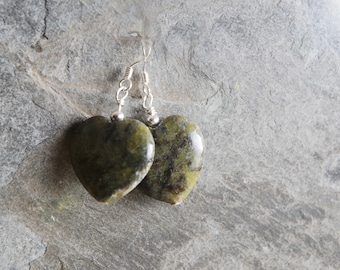 Irish Connemara Marble Heart bead earrings, Irish gift, Sterling Silver ear wires - Gift boxed - gift from Ireland - matching pendant option