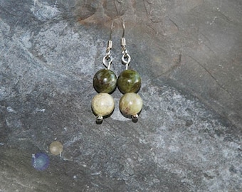 Irish Connemara Marble  and silver bead earrings, Irish gift, Sterling Silver ear wires - Gift boxed - gift from Ireland