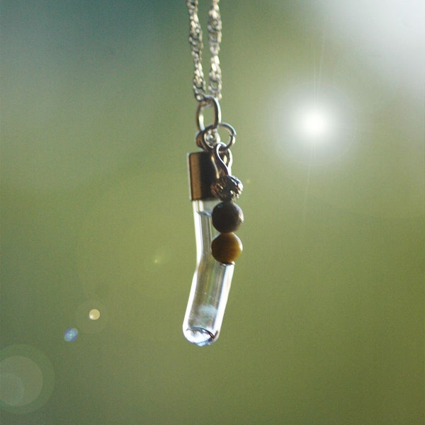 Water Jewelry gift, Water from the Holy Wells of Ireland, Irish Connemara Marble bead alongside tiny bent glass rice vial pendant