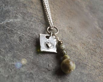 Connemara marble Beads and Heart charm - 18 " silver  chain - Gift boxed and posted from Ireland.  Matching earring option