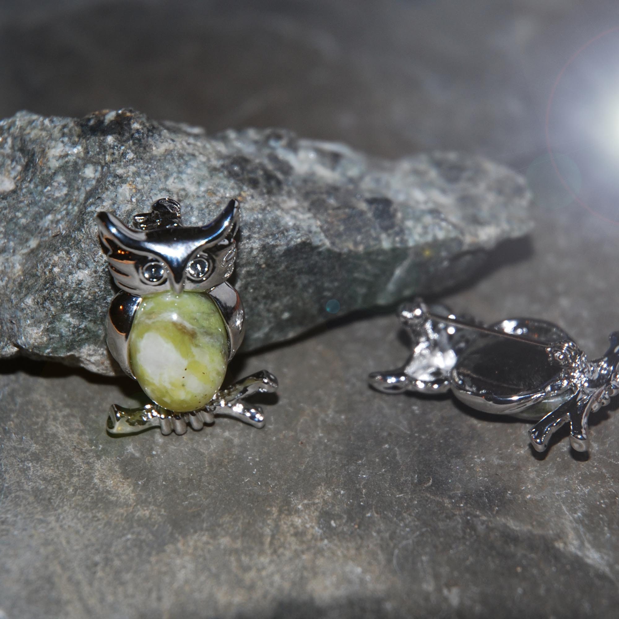 Owl brooch or pin with 13x18mm Stone centre  Special gift from Ireland  - Gift boxed item- Great qua