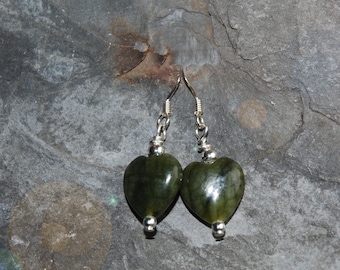 Small heart bead earrings in Connemara Marble with Sterling Silver/ gold plated or rose gold ear wires - Irelands national gemstone.