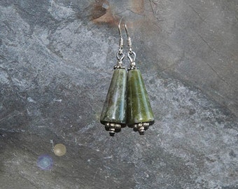 Irish Connemara Marble cone bead earrings, Irish gift, Sterling Silver ear wires - Gift boxed - gift from Ireland