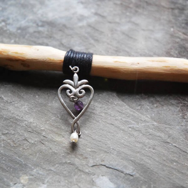 Irish Yew wand - Sacred Irish tree  - Custom made and bound with delicate sterling silver droplet , Amethyst and pearl  - Celtic wand