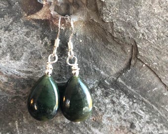 Irish Connemara Marble flat teardrop bead earrings, Irish gift, Sterling Silver ear wires - Gift boxed - gift from Ireland