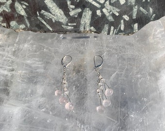 Rose Quartz Facet Cut Briolette with Herkimer Diamond Earrings